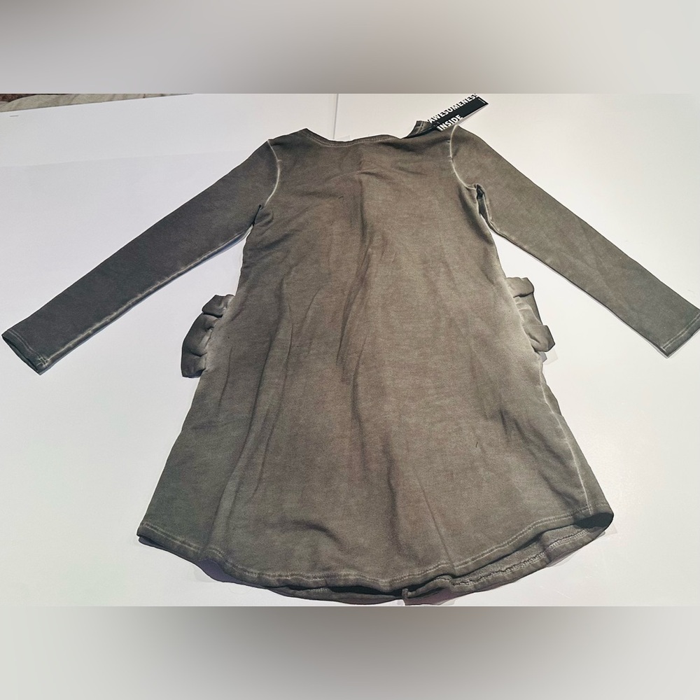 Omamimini A-Line Dress with Back & Pocket Ruffles in Vintage Grey